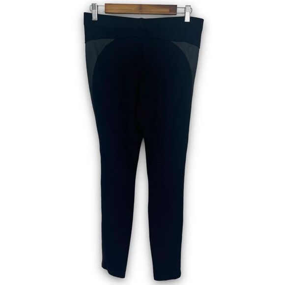 Trina Turk Black Gray Colorblock Mid Rise Leather‎ Side Panel Leggings Size 4 - Picture 2 of 13